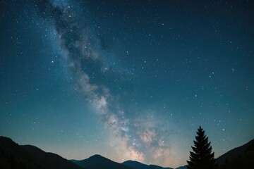 Wall Mural - mountain horizon illuminated by stars and the milky way at night