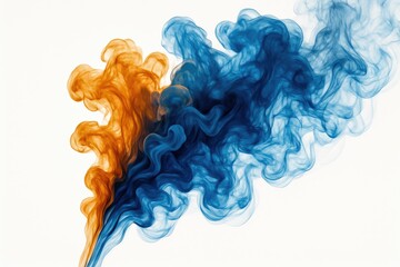 Wall Mural - abstract colored smoke movement on a white backdrop with blue and orange hues