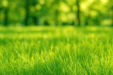 Wall Mural - lush green lawn under bright summer sun in a park setting
