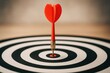 © ArtificialHorizons - Close-up of a red dart hitting the bullseye on a dartboard, symbolizing precision and achievement in sports and strategic planning.