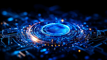 Glowing digital core activating in futuristic circuit