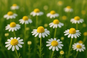 Wall Mural - Detailed view of wild chamomile flower clusters
