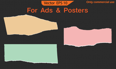 Wall Mural - Paper with text space. Vector illustration of a torn paper. Set of vector banners. Set of vector banners. Paper Scraps Set. Torn and Ripped Notebook Page Pieces with Grainy Paper Strips. EPS 10 Ve