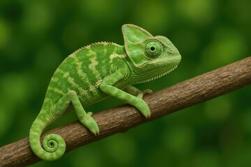 Wall Mural - young veiled chameleon resting on a branch in nature