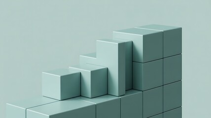 Canvas Print - ascending geometric forms in muted teal abstract arrangement