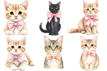 Naklejka na meble Watercolor clipart of cute animals with pink bow accessories