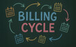 © Chopang.studio - Billing cycle concept illustrated with colorful chalk on blackboard, featuring arrows and calendar icons, representation emphasizes recurring nature of billing processes