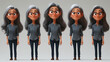 © Salma - 3d set of a woman in casual clothes in different poses illustration in a 3d cartoon style. Fashion teen girl model vector characters set wearing stylish dress with different hairstyles vector.