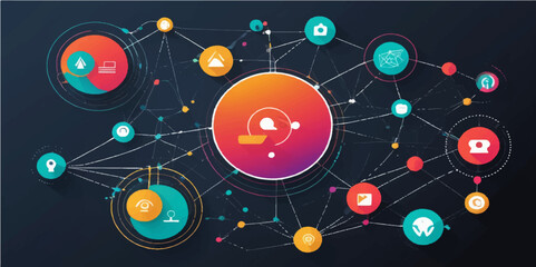 Global business network communication concept with digital technology illustration