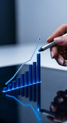 Wall Mural - stylus interacts with a digital bar graph, showcasing upward growth trend on a tablet screen, repres