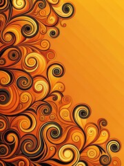 Wall Mural - Vibrant Orange and Black Swirls on a Yellow Background