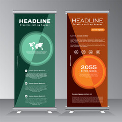 Wall Mural - Corporate business roll up banner design template, abstract banner layout, Vertical banner design, pull up, standee, retractable advertising promotion display, x banner with blue and orange