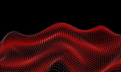 Wall Mural - abstract red mesh wave 3d geometric on black background vector