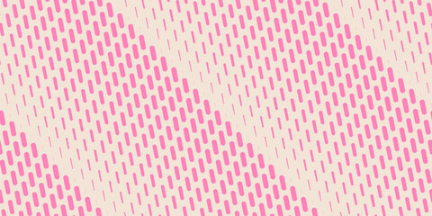 Vector halftone seamless pattern with diagonal dash lines, fading stripes.  Hot pink and beige texture with gradient transition effect. Extreme sport style background. Trendy abstract sporty design