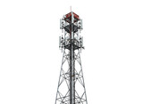 Cellular communication tower with antennas isolated on transparent background