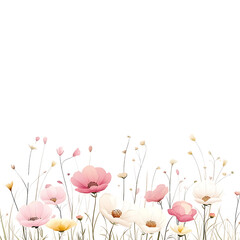 Wall Mural - soft pink and white wildflowers with delicate stems create gentle and calming floral scene full of n