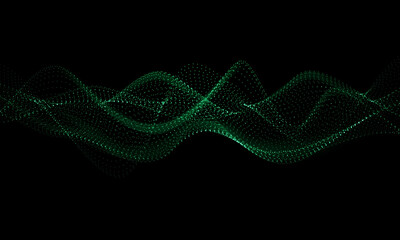 Wall Mural - abstract green mesh wave 3d geometric on black background vector