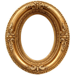 Ornate gold oval frame 3d rendered isolated on transparent background