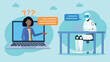 © Animation_vector - Conversation of a client with an AI assistant. Question to the chatbot. Chatbot and client, problem solving. Conversation of employees in the company. Problem solving and consultation. Flat design.