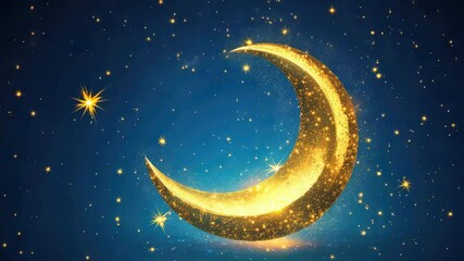Wall Mural - starry night with crescent moon floating in the center, surrounded by twinkling stars.