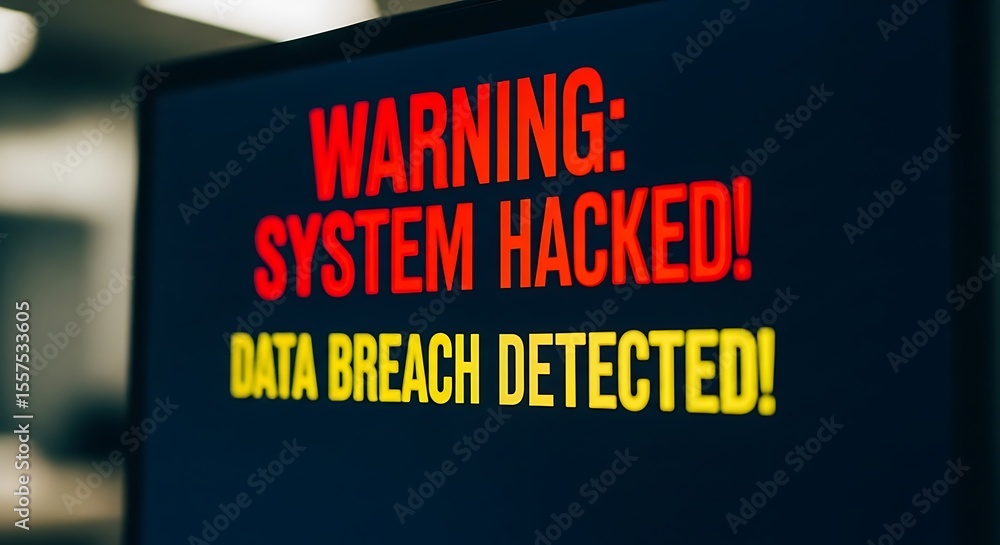 Computer Monitor Displaying Red Warning Message System Hacked Data Breach Detected Cyber ...