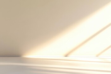 Wall Mural - sunlight casts soft, angled shadows on a beige wall and floor, creating a calm and minimalist atmosp