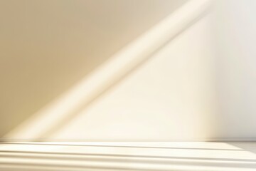 Wall Mural - soft sunlight streams through blinds, casting warm, diagonal shadows on a plain beige wall and floor