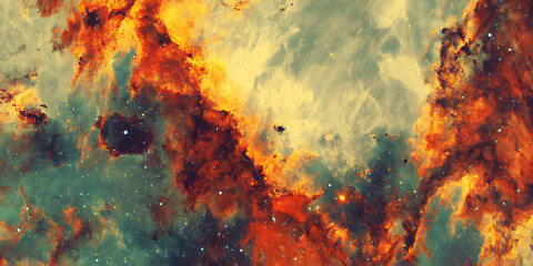 Wall Mural - Cosmic nebula fiery orange and teal hues starry night space background
