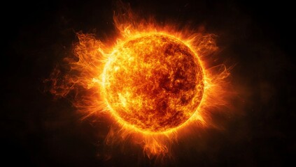 Wall Mural - Fiery Orange Sun In Dark Space