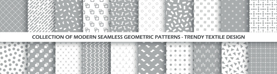 Wall Mural - collection of vector seamless geometric minimalistic patterns in different styles. monochrome repeat