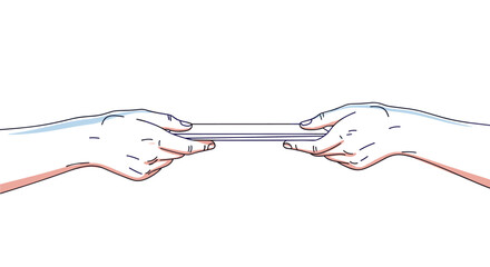 Two hands extending a clear glass rod between them against a white background