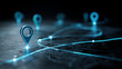© Parol - Blue location pins connected by lines on a dark surface representing a network or connections