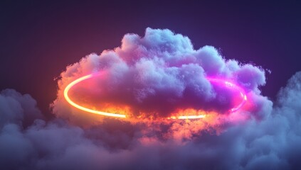 Wall Mural - Surreal Neon Cloud Ring in Dark Sky