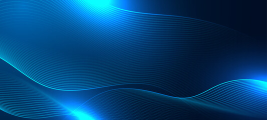 Wall Mural - glowing blue wave lines on dark technology background