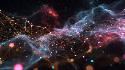 Wall Mural - Abstract Cosmic Network Background with Glowing Particles and Lines