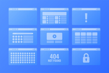 Wall Mural - web browser window, transparent pages layout with toolbar and search field. modern website, internet
