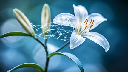 Wall Mural - Stunning White Lily Flower with Abstract Network Connection