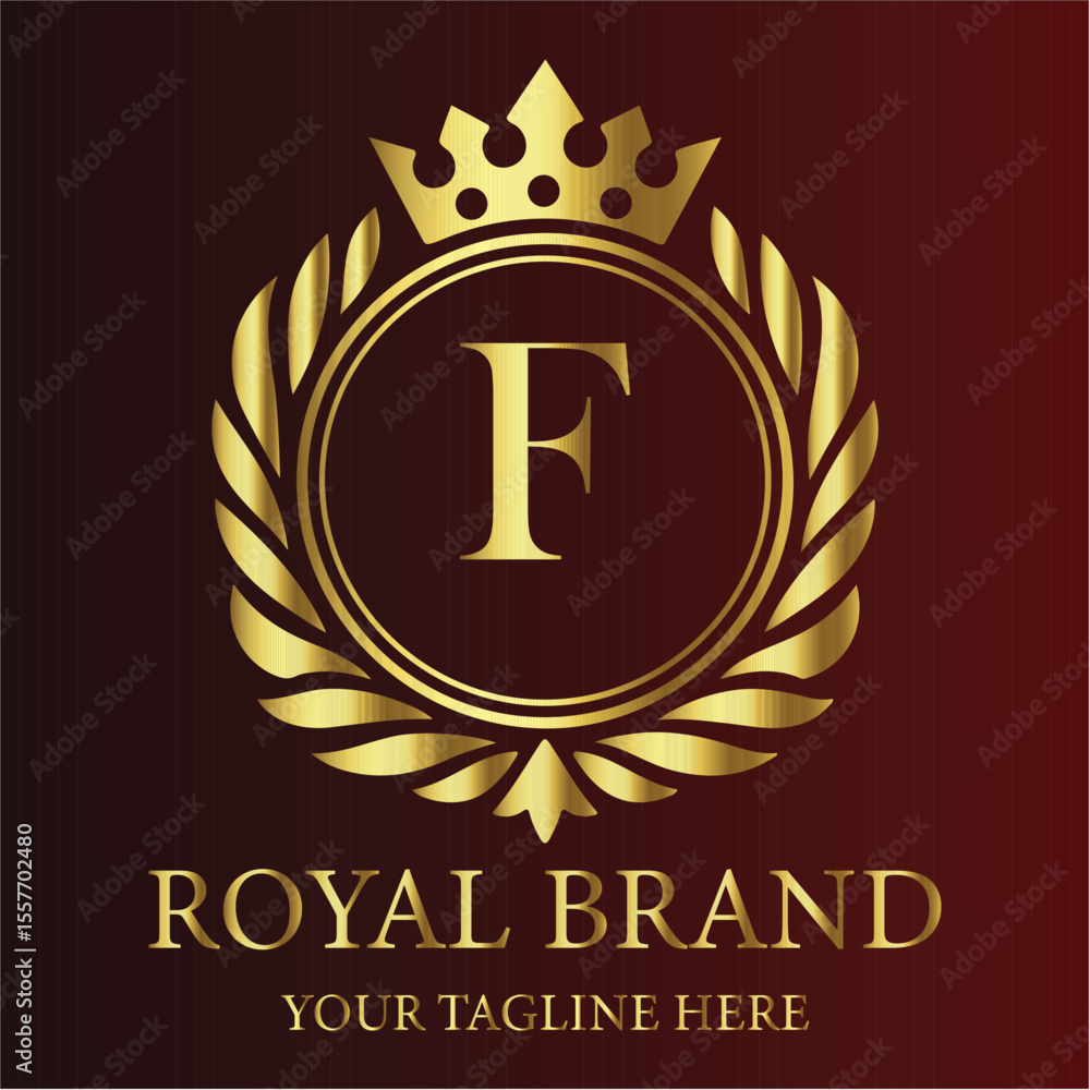 Royal brand logo gold letter F crown laurel Stock Vector | Adobe Stock