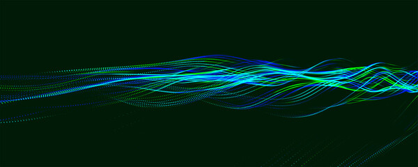 Wall Mural - multicolored wave of glowing dots. futuristic dot wave of bright particles, on dark background. inte