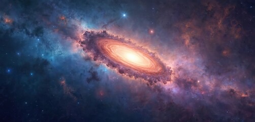 Wall Mural - Vivid illustration of galaxy, nebula in deep space. Infinite universe with stars, galaxies, cosmos in outer space. Cosmic art for science, astronomy tech fantasy topics. Majestic background in