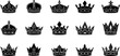 © VectorCraft - collection of royal crowns, various designs, black silhouettes, simple illustration