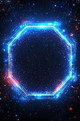 Wall Mural - digital hexagonal frame with glowing blue and orange light effects