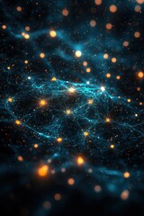 Wall Mural - visualization of a digital network with glowing points and connections on dark background