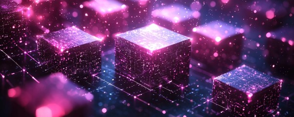 Wall Mural - futuristic glowing cubes with technology theme in vibrant purple tones