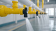 © photo for everything - Water purification system using yellow and white pipes with black nozzles expelling water in a clean facility. Industrial water treatment concept.