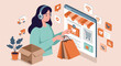 © grvect02 - Young woman shopping for fashion online or in a supermarket, a vector cartoon illustration of a sale