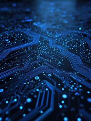 Wall Mural - abstract digital circuit board on blue tech background. circuit connected lines and dots on motherbo