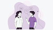 © MoshClusive - Two People Discussing Ideas with Speech Bubbles in a Modern Illustration