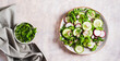 © elenarui - Cucumber, radish and greens salad mix on a plate on the table top view web banner