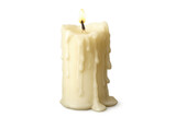 Burning candle with melting wax creates a warm glow on a transparent background, evoking feelings of romance and tranquility